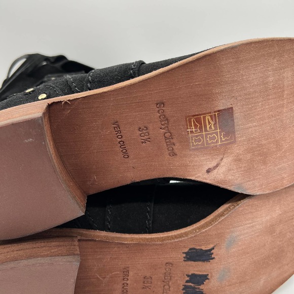 SEE BY CHLOE Suede Ankle Boots Womens 38.5 Black Studded Ankle Wrap Slouch - Picture 9 of 10